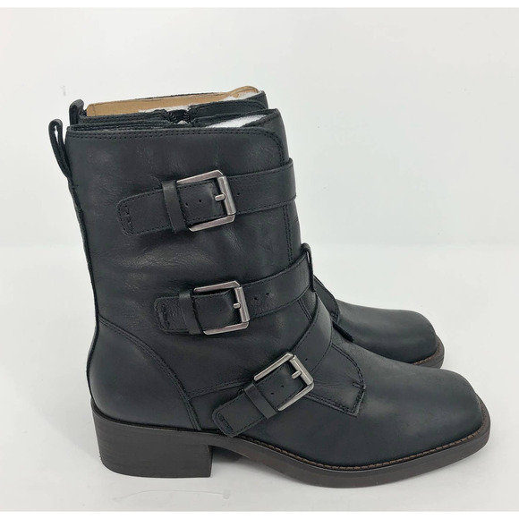 LUCKY BRAND Women's Katriny Boot 6 Black Leather Motorcycle Riding NWOB - Picture 2 of 11